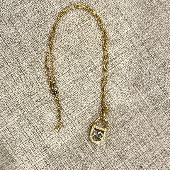 Nina Ricci Gold Two-toned Crystal Lock Necklace with Branded Chain - Picture 5 of 9